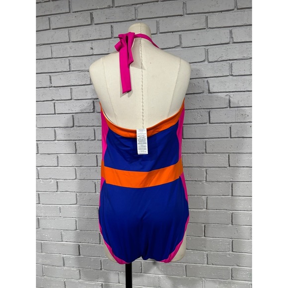 Boden Santorini Colorblock Halterneck One Piece Swimsuit Pink Blue Orange - Picture 7 of 8
